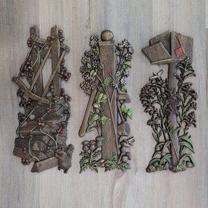 MCM Vintage Wall Decor By Burnwood Products Mailbox Floral Squirrel Set Of 3